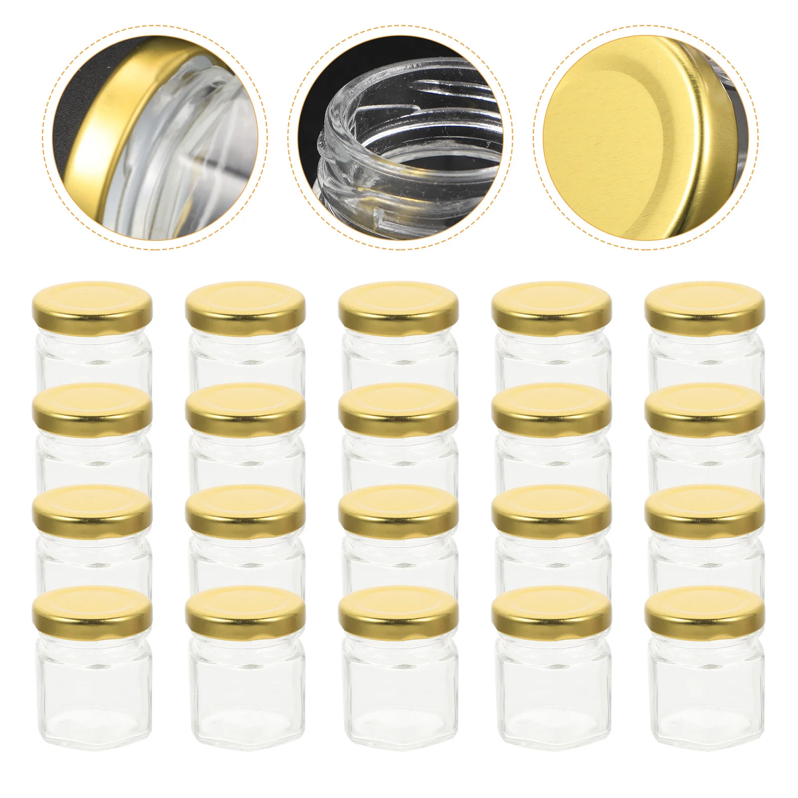 

20Pcs Hexagon Glass Jars with Lids for Honey Syrup Jam Storage Kitchen Pantry Organization Clear Sealable Container Set
