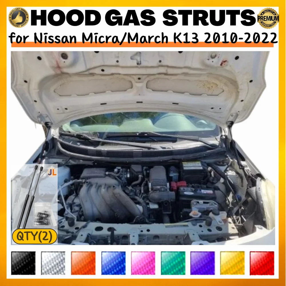 

Qty(2) Стойки капота для Nissan Micra/March K13 2010-2022, модифицированные газовые пружины переднего капота, амортизаторы, подъемные опоры, демпферы