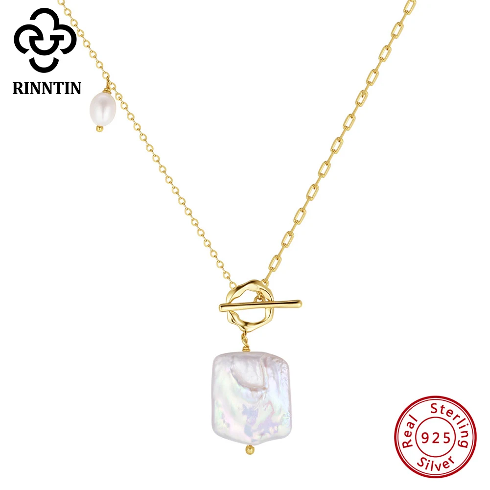 

Rinntin Irregular Natural Freshwater Pearl Necklace with 925 Sterling Silver for Women Girls Fashion Handmade Jewelry GPN45