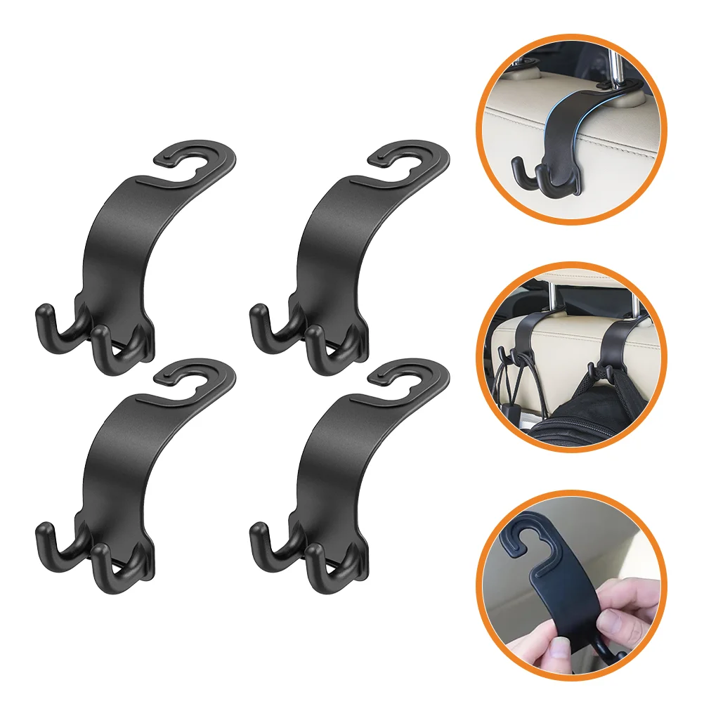 

4 Pcs Car Hook Storage Seat Hooks Purse Holder Coat Hanger Multifunction 126X46cm Back Headrest Hangers Black