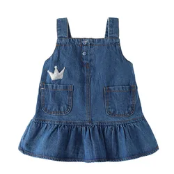 1-4Y Elegant Baby Girls Autumn Strap Dress Fashion Children Clothing Baby Denim Suspender Sleeveless Dress With Pocket