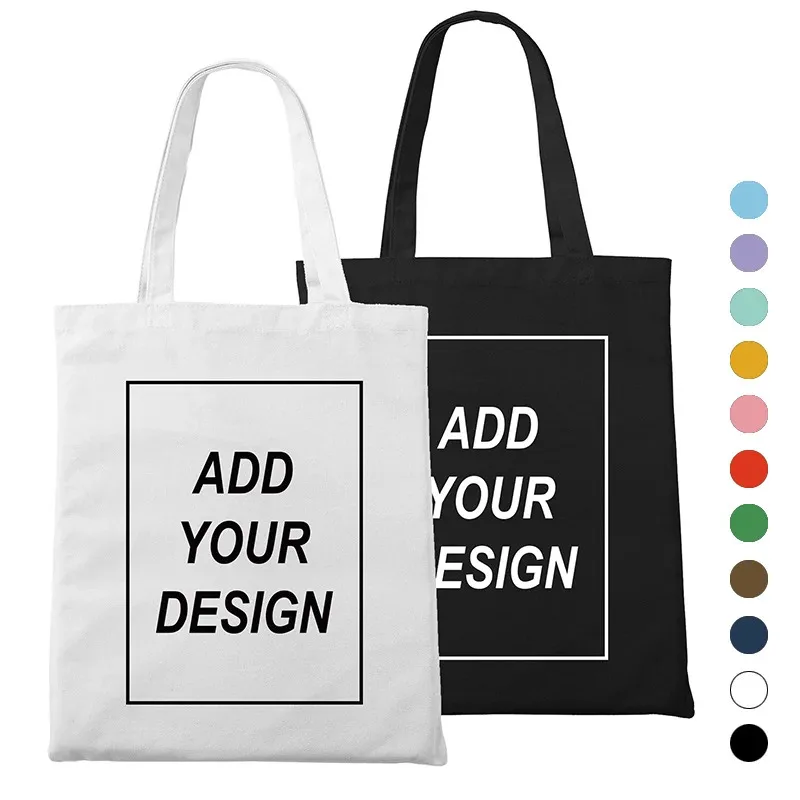 Custom Tote Bag Add Your Design Photo Text Shopping Bags Personalized Zipper Inside Pocket Canvas Bags