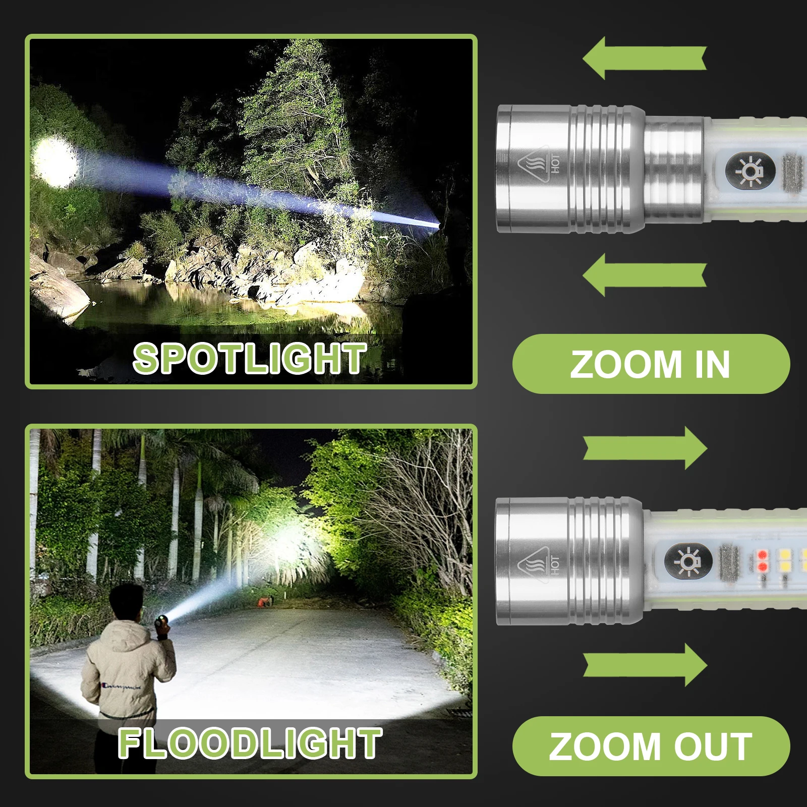 Flashlight USB Rechargeable, Magnetic Bright White Laser LED Zoomable Torch Light with UV Warning Lights for Camping, Emergency