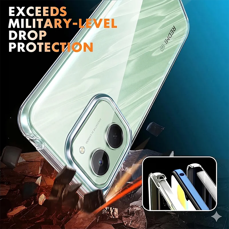 360 Dual Layer Clear Phone Case für Xiaomi Redmi 15 5G 14C 13C 12C 10C 9C 9A Note 14 Pro 13 12 11 10 9 9S Vollständig stoßfeste Hülle – Detail 4