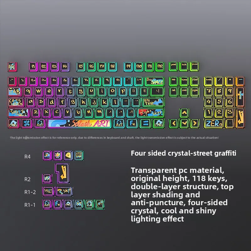 

KUXM Crystal Street Graffiti Mechanical Keycaps Original Height 118-Key Full Transparent Small Complete Set