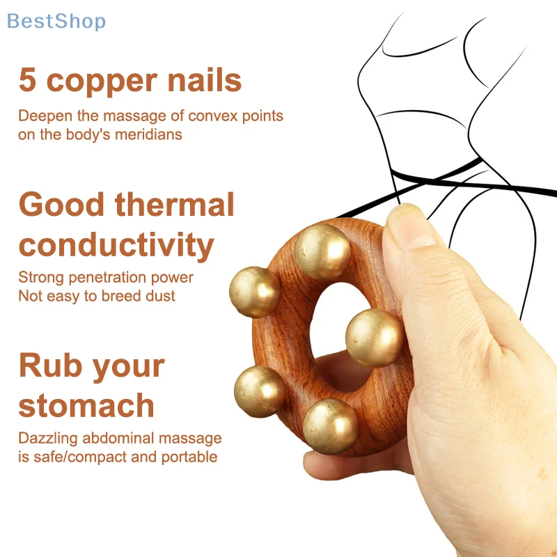 

Wooden Donut Massage Roller with 5 Brass Balls | Large-Area Arc Handle Massager