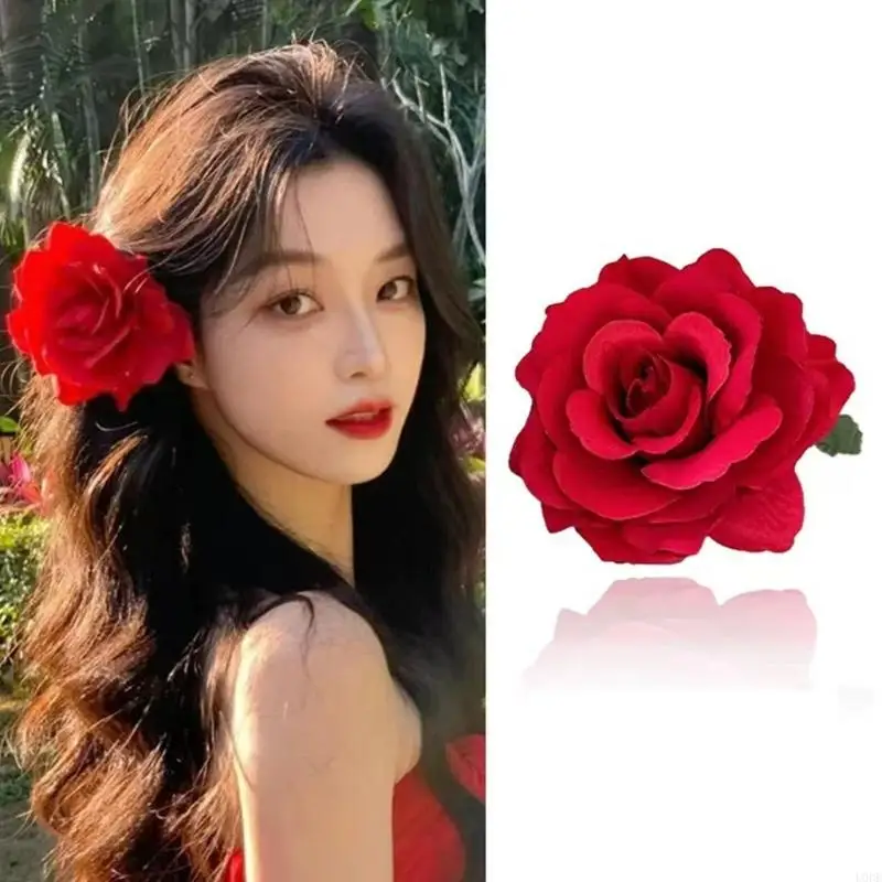 U0de Fashionable Red Flower Hair Clip добавляет оттенки фестиваля моды.