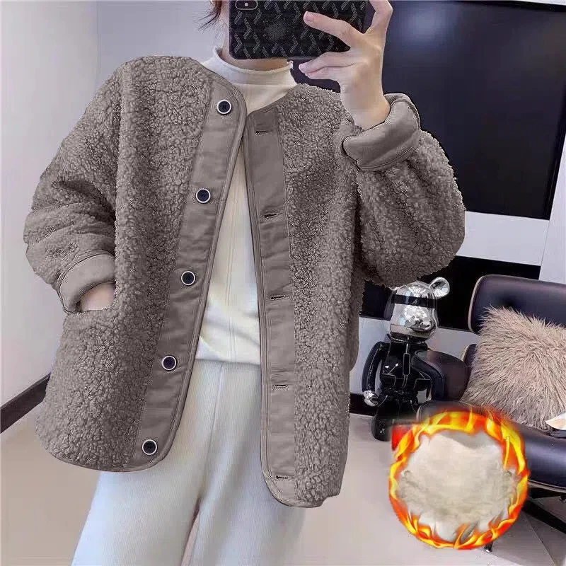 

Women's Clothing Jackets Autumn Winter O-Neck Casual Solid Color Button Pockets Long Sleeve Cardigan Coats Aesthetic Tops