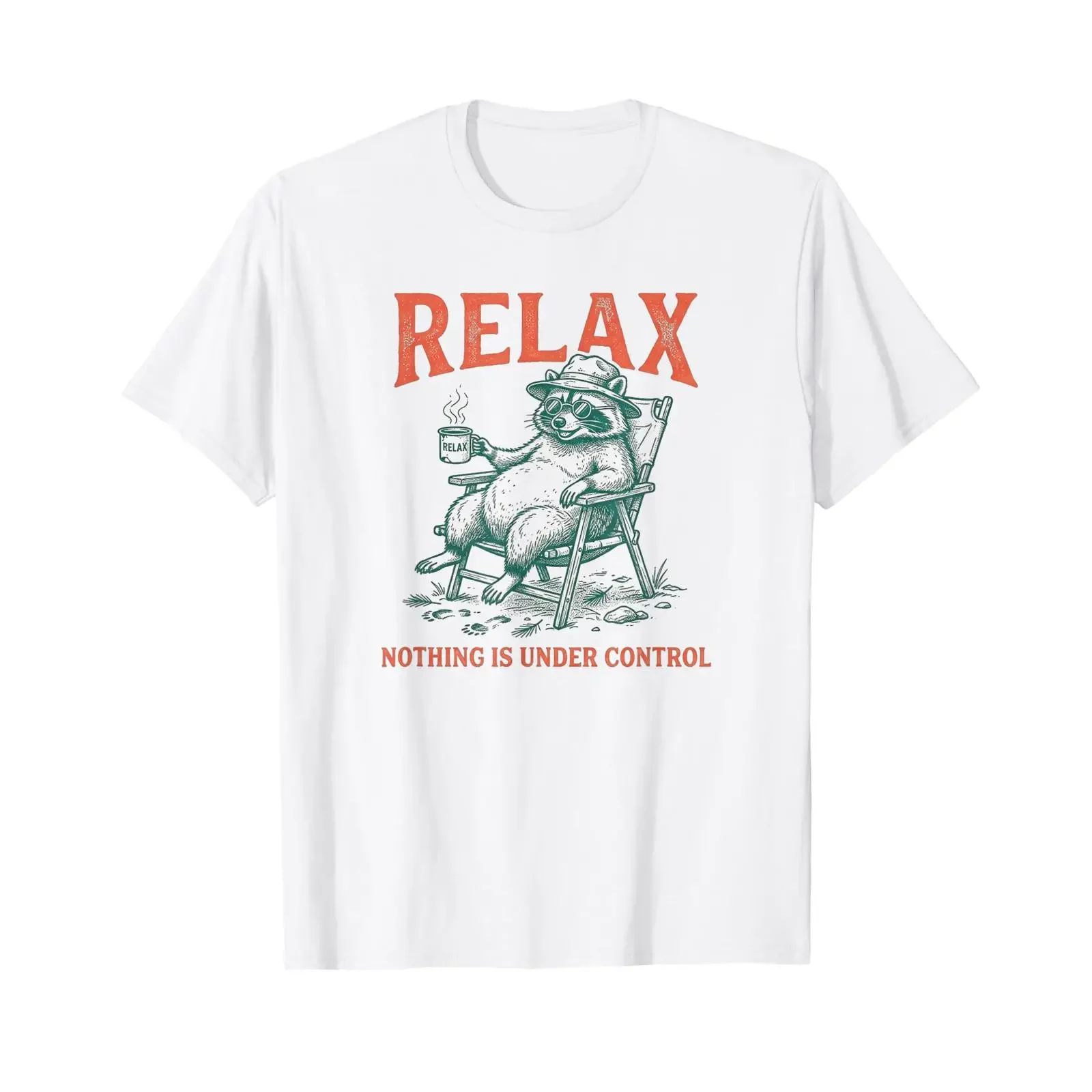 Relax Nothing is Under Control Funny Raccoon T Shirt vintage Washed Unisex Stylish Casual Soft fashion Slightly homme