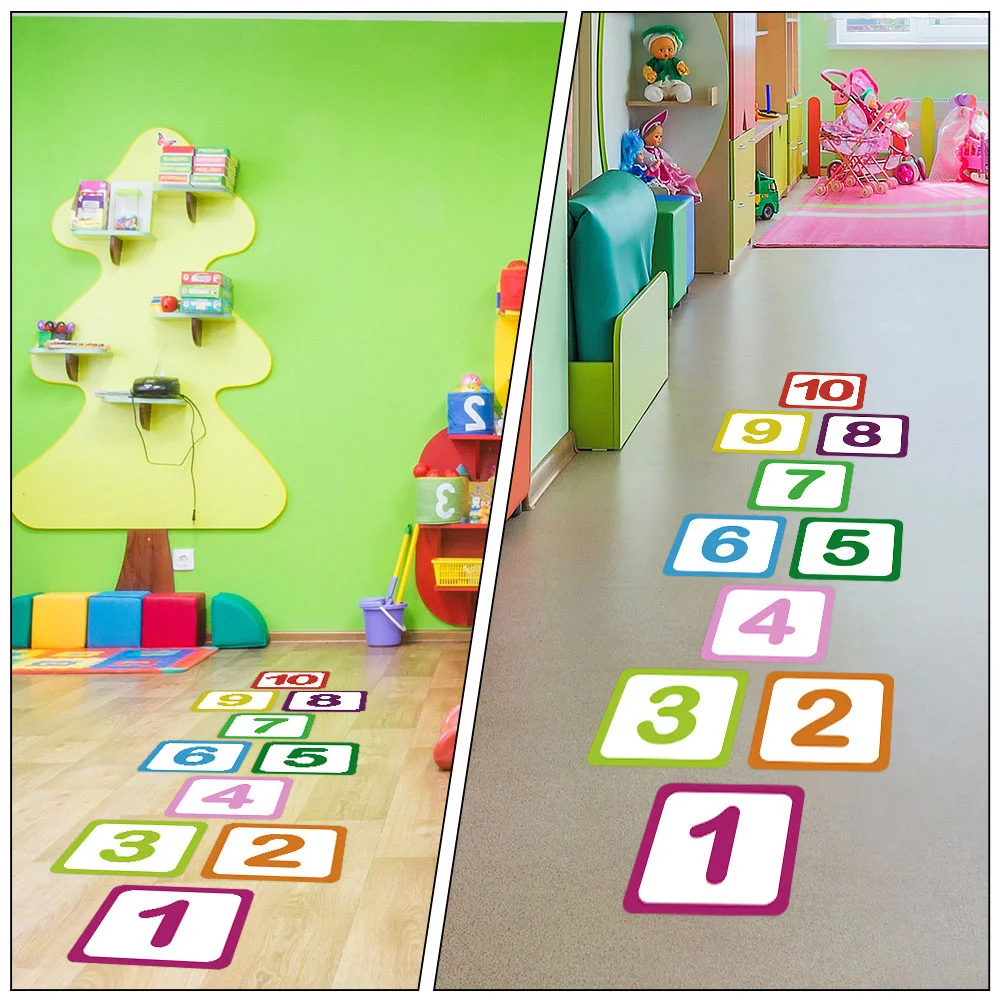 10 Sheets Digital Floor Stickers Number Design Kindergarten Decal Decor Wall Decals Cartoon Pvc Bedroom Child Conditioner