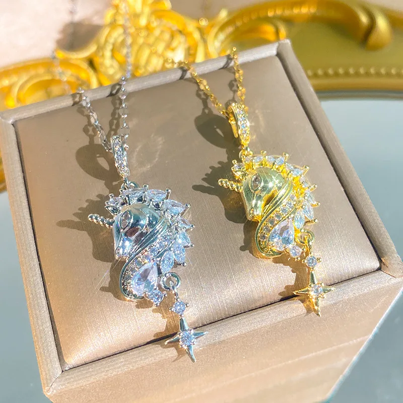 

CelestialHorseTitanium Steel Necklace NewFull Zircon Luxury Elegant Light Luxury Hot-Selling Cross Border Collar Chain for Women