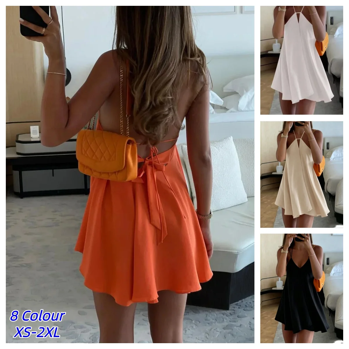 Sexy Party Off-Shoulder Damen Elegantes Ärmelloses Ausgeschnittenes Strand-Rückenfreies High-Street Sommer Neckholder-Kleid