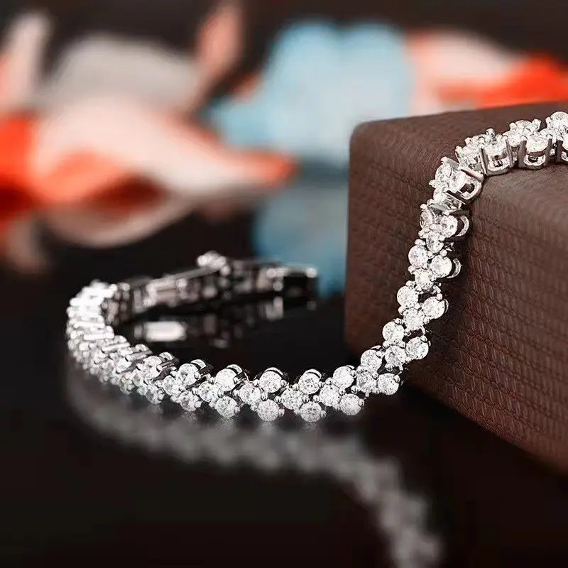 

Full Moissanite Tennis Bracelets S925 Silver Sparkling Diamond Women Men Party Wedding Bangles Jewelry Pulseiras De Prata Gifts