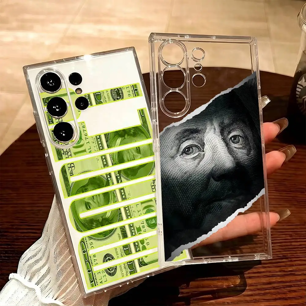 Novel US Dollar Design Patterns Phone Case For Samsung S25,S24,S21,S22,S23,S20,Ultra,Plus,lite,fe,5G Transparent Cover