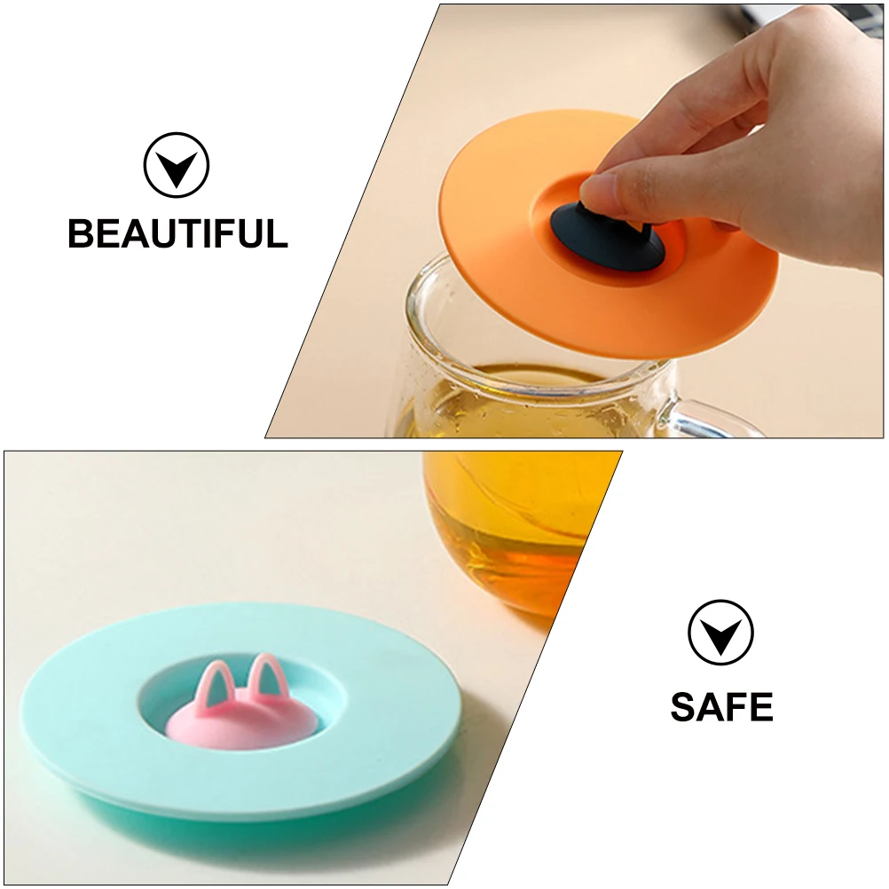 

3pcs Cat Ear Cup Lid Fresh Style Reusable Food Grade Silicone Travel Mug Cover Dustproof Leakproof Home Office Use