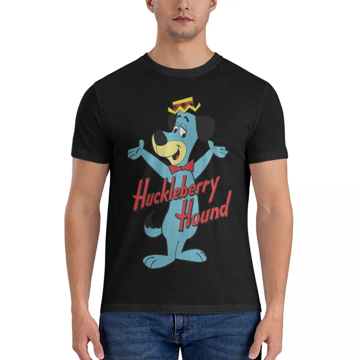 Men's T-Shirts Happy Funny 100% Cotton Tee Shirt Short Sleeve H-Huckleberry Hound Show T Shirt Round Collar Clothes Gift Idea