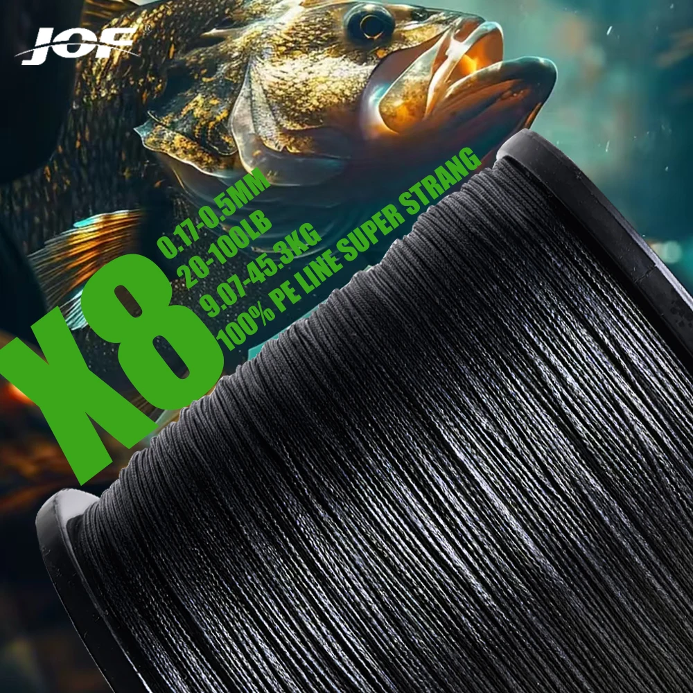 Linhas de Pesca Trançadas JOF X8 para JIG Pesca de Carpa, Multifilamento, Linha de Fly Wire PE, Água Salgada, 300M-1000M, 9kg-45kg, Corda Forte