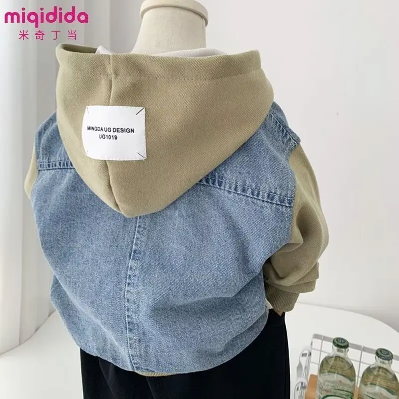 Spring Autumn Denim Jacket For Boy Girl New Korean Version Fashion Patchwork Hooded Coat Casual Children\'s Clothing