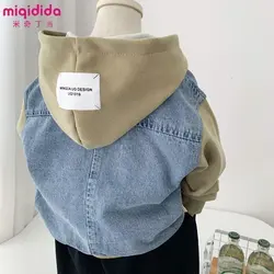 Spring Autumn Denim Jacket For Boy Girl New Korean Version Fashion Patchwork Hooded Coat Casual Children's Clothing