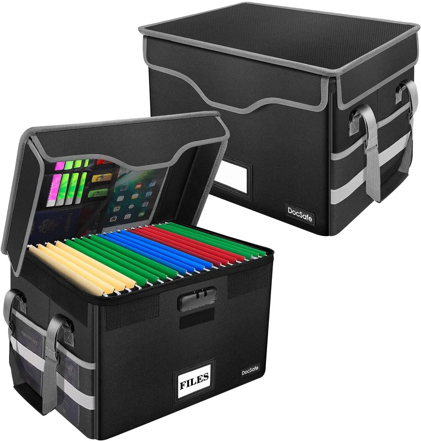 

Огнестойкий ящик для документов с замком, складной портативный органайзер для подвесных папок, черный, 2 шт., для безопасного хранения дома и в офисе