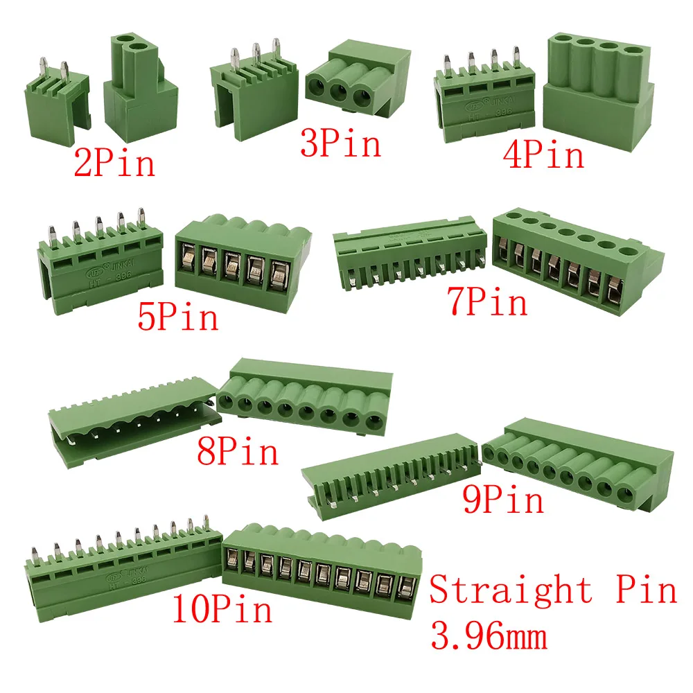 5Pair HT 3.96mm Screw Terminal Block Right Angle/Straight Male Female Socket Plug PCB Terminals Block Wire Connector 2P-10Pin