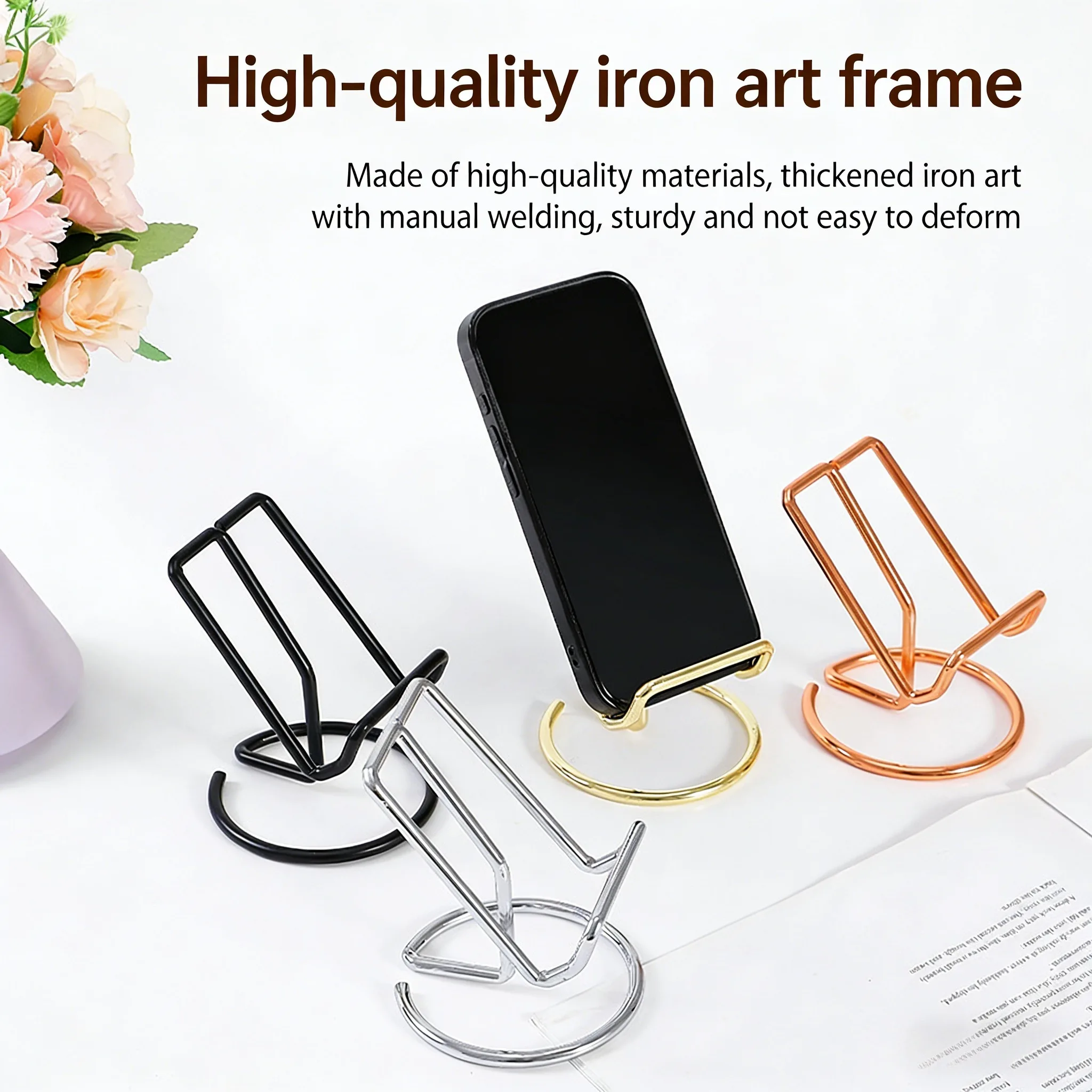 Elegant Metal Phone Stand, Secure Grip for Smartphones, Stylish and Functional Accessory, Phone Holder for Desk, Desk Accessory.