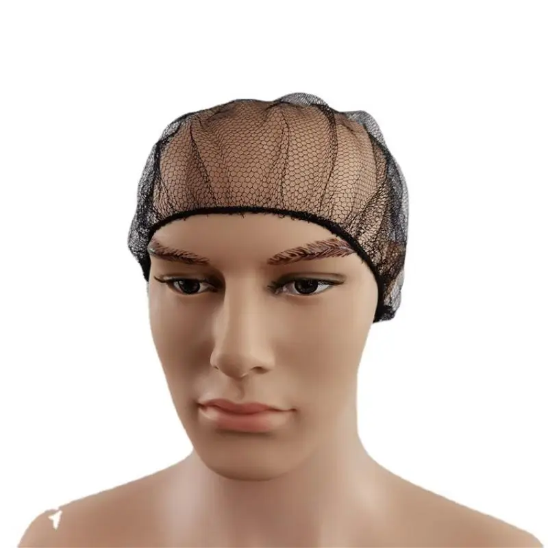 Chapéu preto minimalista Hairnet, descartável, portátil, malha de nylon, respirável, cozinha, restauração, higiene, trabalhando Cap, 100pcs Pack