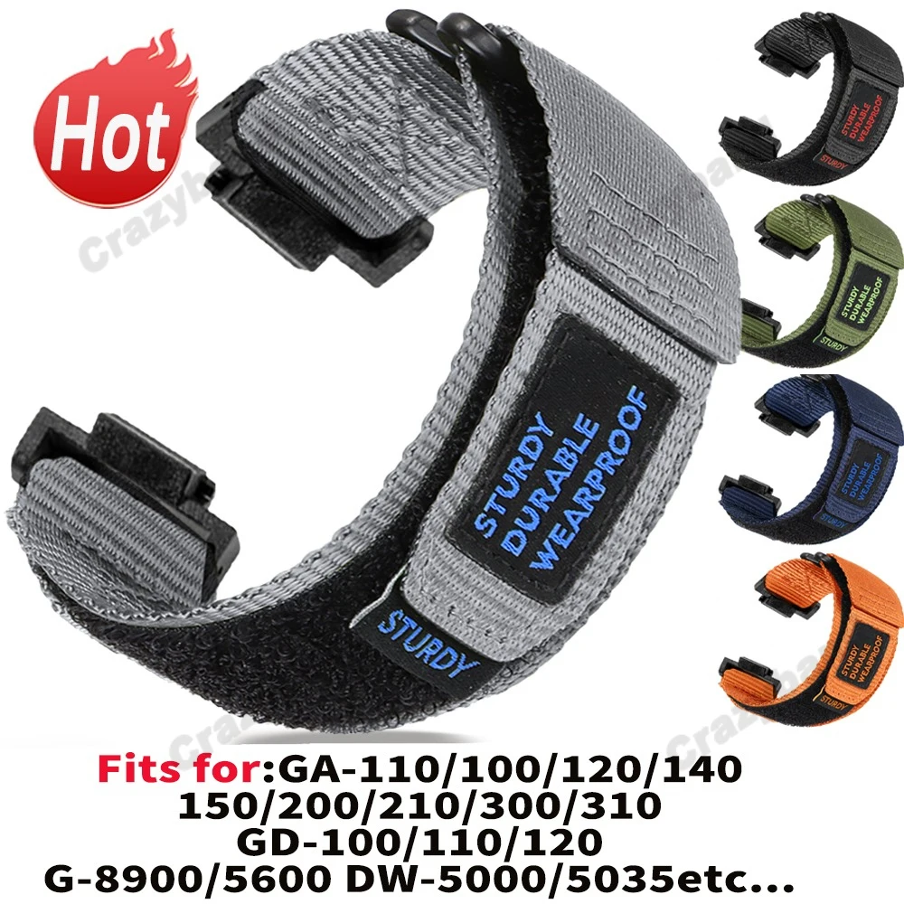 16mm Watch Band for Casio GA-110 800 GA-2100 GD100 120 G8900 5600 GW-M5610 6900 Strap Soft Nylon Wrist Belt Women Men Bracelet