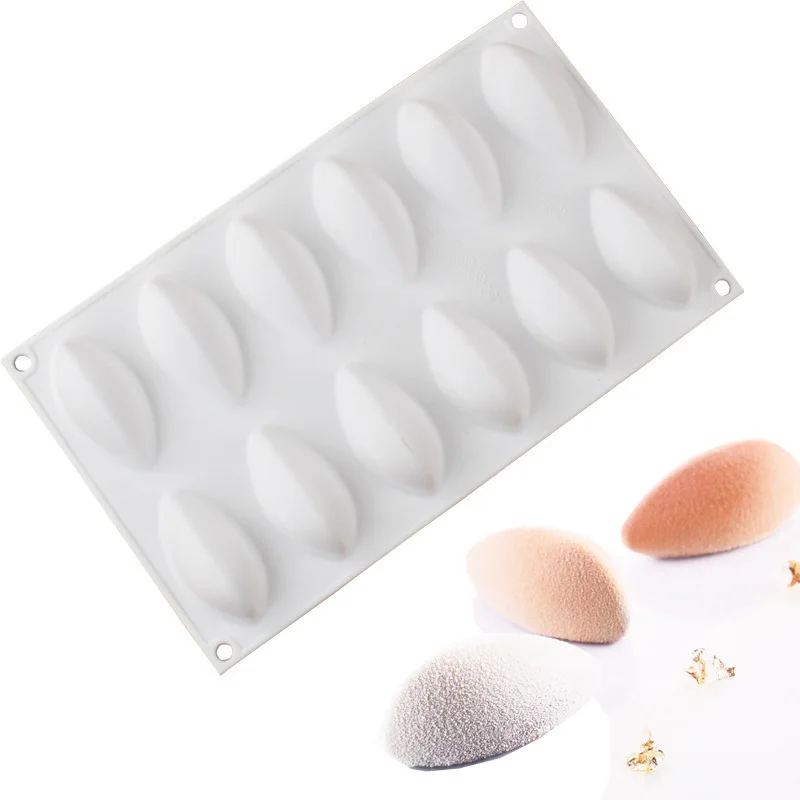 New 12 Fondant Mold Cavity Silicone Cake Form Quenelle Shaped Mould Mousse Cake Chocolate Decorating Tools Baking Pan Tray