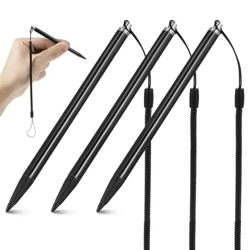 3 stks Zwart Plastic Scherm Stylus Pen Scherm Stylus Pen Stylus Display Touch Pen Anti-verloren Lente Touw Hangende Stylus Pen