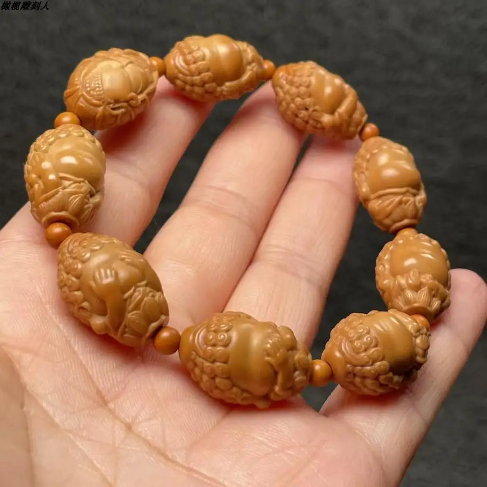 Olive Nut Carved Buddha Bracelet Hand Carved Three No Buddha See No Evil Hear No Evil Speak No Evil Prayer Bead Wrist Mala