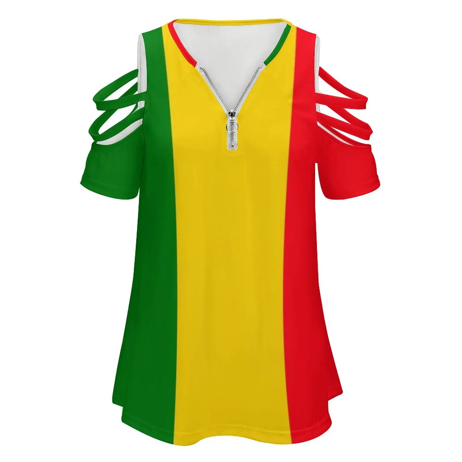 Reggae Vibes Women'S T-Shirt New Fashion Printed Zipper V-Neck Short Sleeve T Shirts Casual Plus Size Graphic Design Style