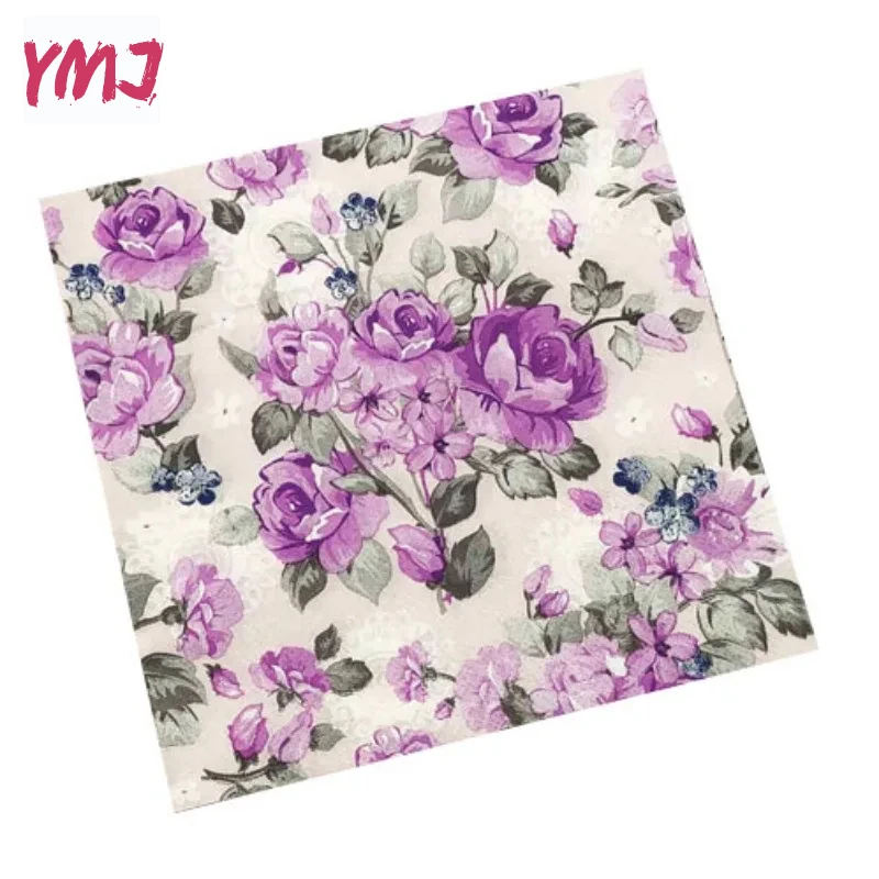 20pcs/pack Colourful Printed Napkins 2 Ply Purple Flowers Lipstick Paper Western Restaurant Wedding Wine Glass Flower Paper