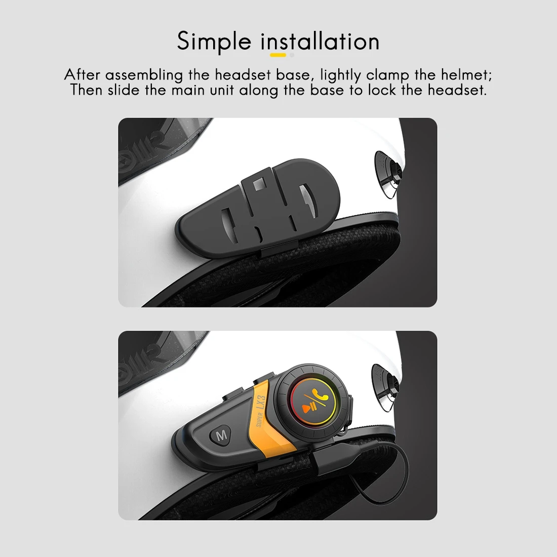 LX3 Helmet Bluetooth Headset 1200MAH Motorcycle BT5.0 Wireless Hands-Free Call Stereo Anti-Jamming Waterproof Headset-A