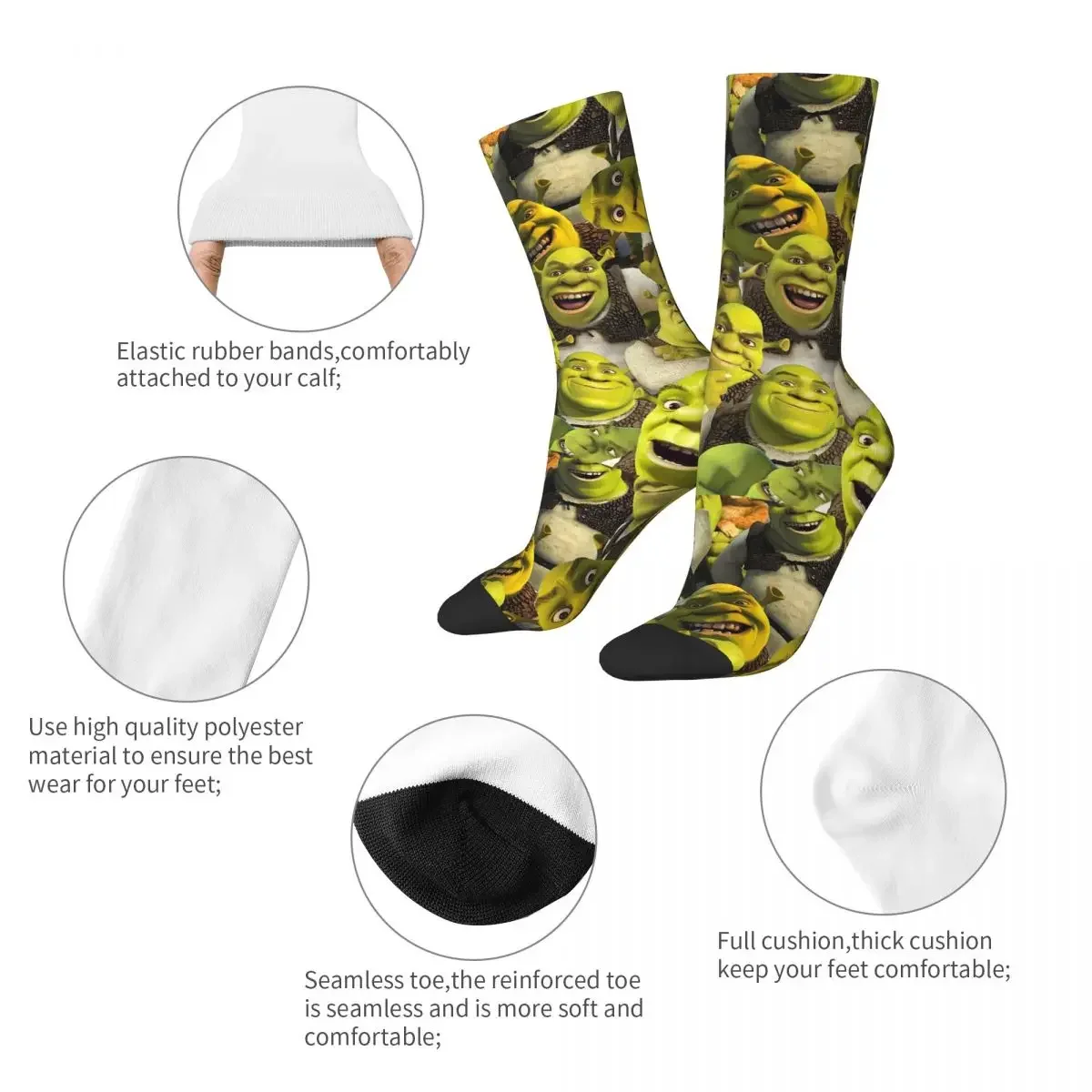 Hip-hop Shrek Memes Basketball Socks Funny Face Anime Polyester Long Socks for Women Men Non-slip