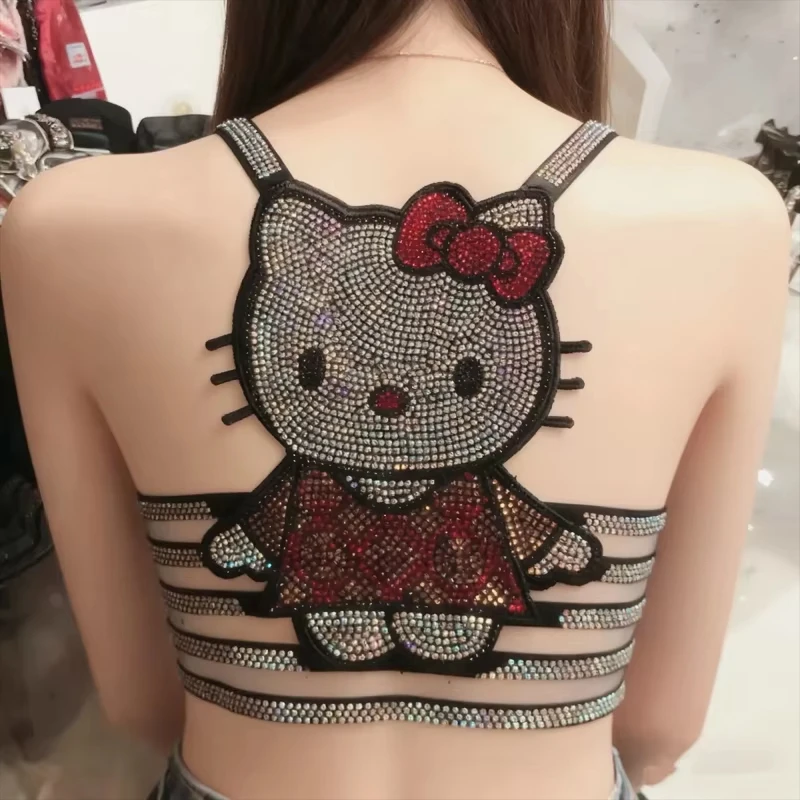 

Hello Kitty Y2K Women's Bra Rhinestone Backless Bralette Sexy Push-Up Wire-Free Bra Front Closure Sparkle Camisole for Women New