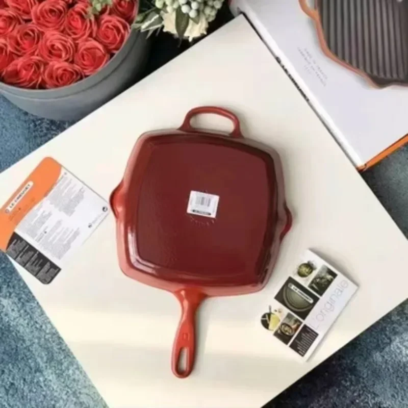 Multifunctional Enamel Cast Iron Square Steak Frying Pan Flat Bottom Pancake Pan Kitchen Supplies for Delicious Breakfasts