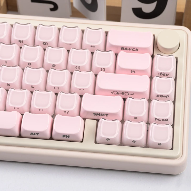 

Crystal Jelly Keycaps 119 Keys Cute Cat Round Keycaps MAO Profile Side Printed Translucent Keycaps for MX Mechanical Keyboard