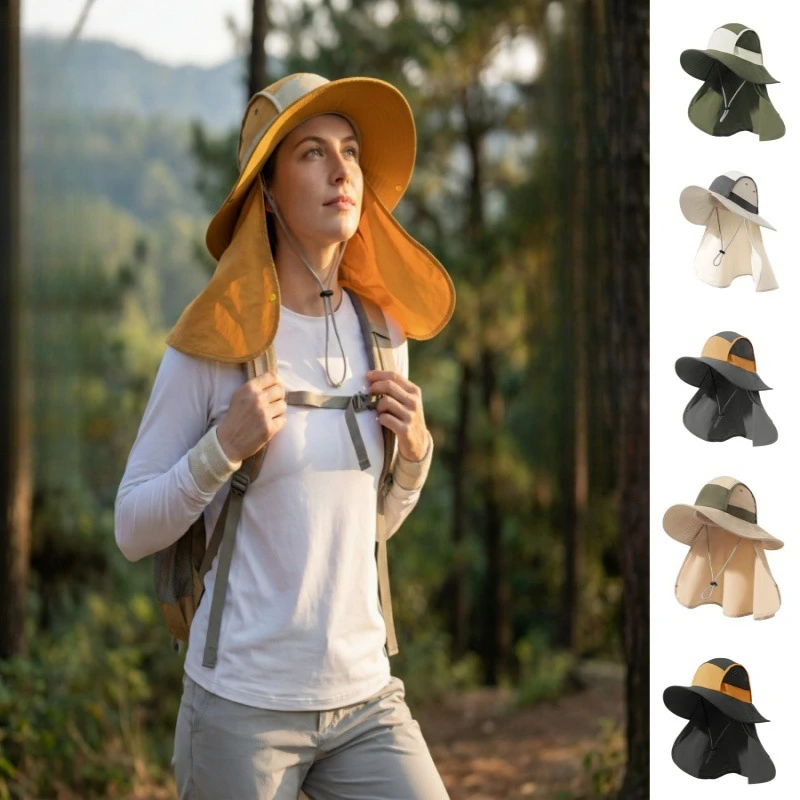 

Унисекс уличная солнцезащитная шляпа на весну и лето, водонепроницаемая дышащая шляпа из полиэстера с ветрозащитным ремешком на подбородке и защитой шеи