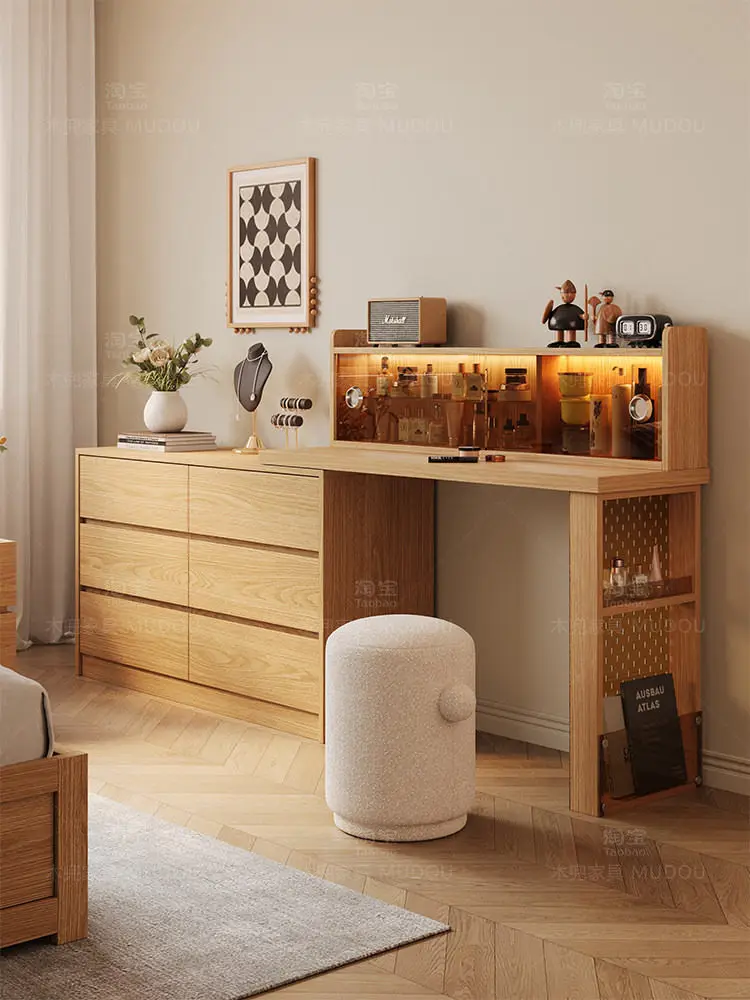 PYJ solid wood dresser integrated master bedroom dresser log wind desk makeup bedside cabinet