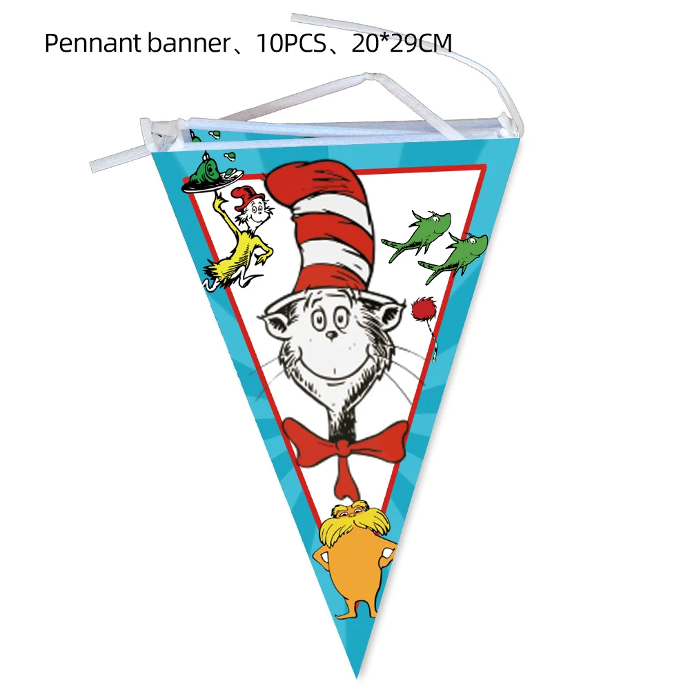 Cat in the Hat Theme Kids Birthday Party Disposable Tableware Set Paper Cake Topper Circus Cat Background Baby Shower Supplies