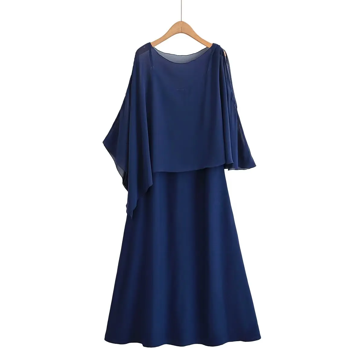 فستان نسائي جديد لعام 2025 بتصميم كيب شيفون مريح بكتف واحد فستان نسائي مريح ومتعدد الاستخدامات بكتف واحد