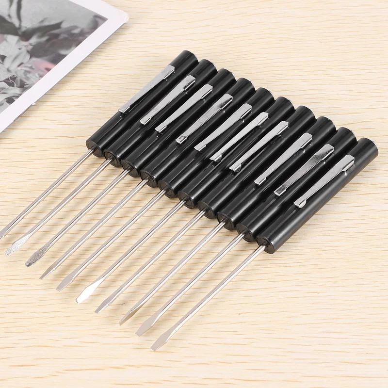 10 Pieces Pocket Screwdriver Mini Tops And Pocket Clips Pocket Screwdriver Magnetic Slotted Pocket Screw Driver