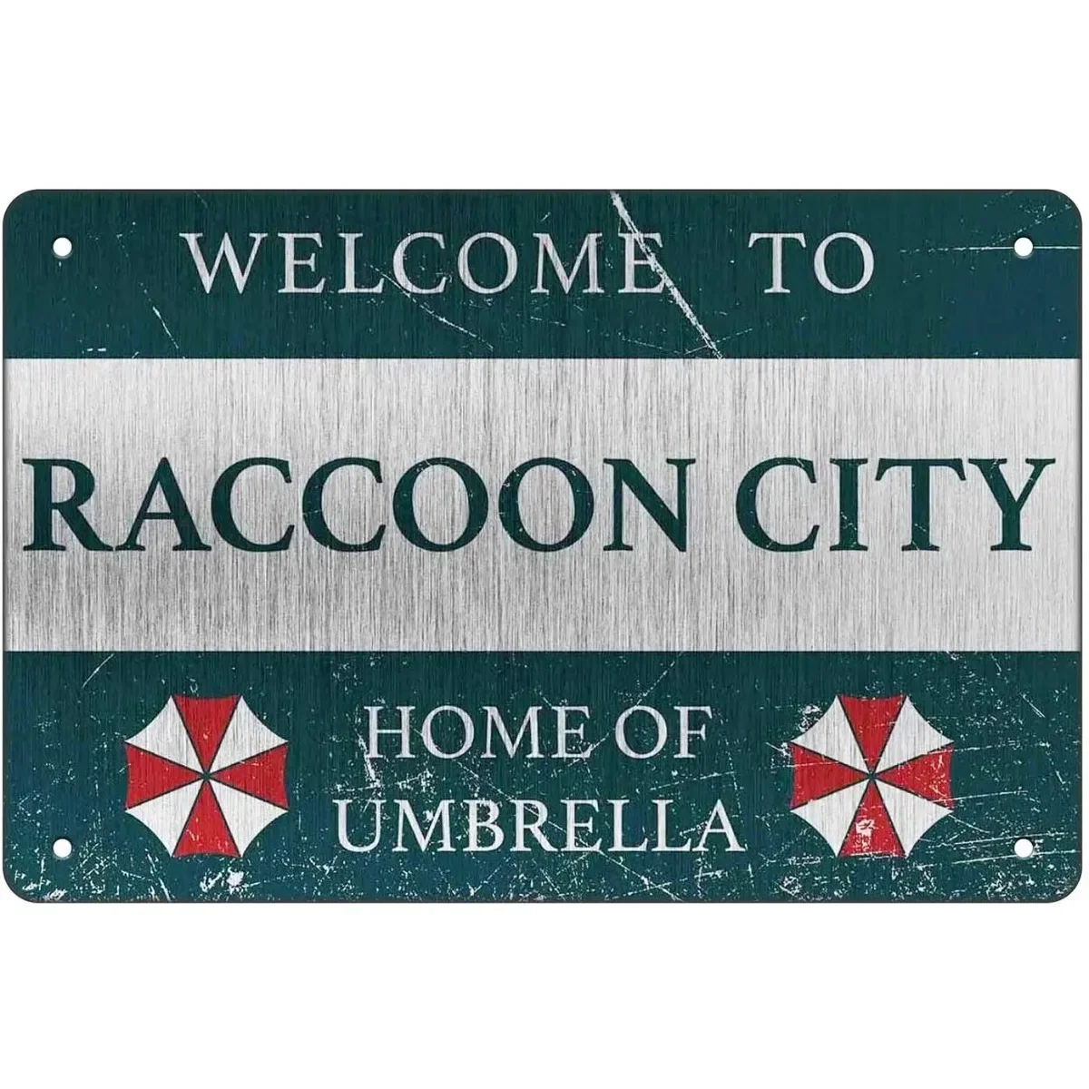 Vintage Metal Tin Sign Personalized Welcome Sign Welcome To Raccoon City Home of Umberella Sign Door Wall Decor Style Plate