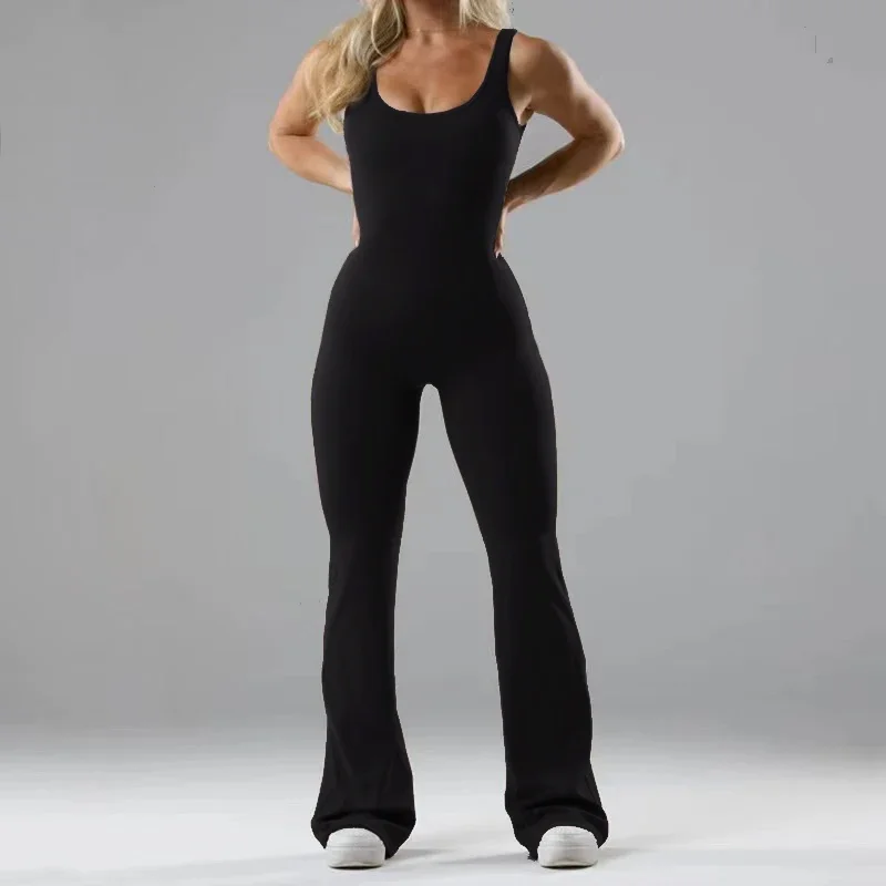 Hollow Out Beauty Back Women Wide-leg Peach Butt Running Fitness Yoga Bodysuit Sexy Backless Jumpsuits