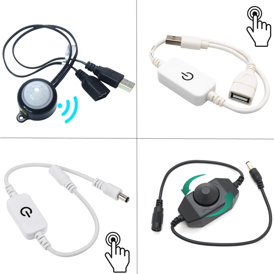 Botão de toque ajustável pir sensor movimento infravermelho usb dc plug interruptor dc5v 12v 24v interruptor escurecimento para luz led tira noite lâmpada