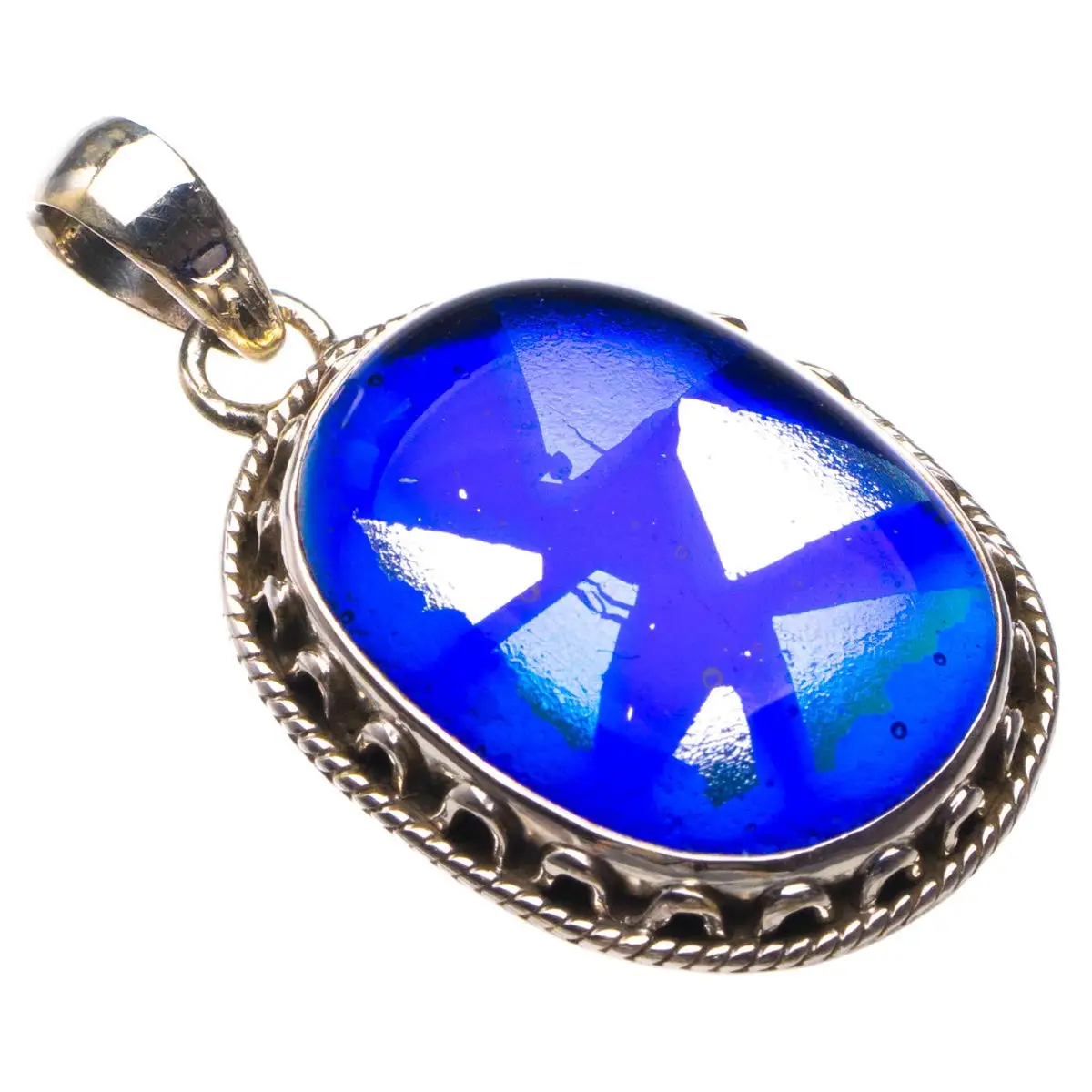 

StarGems® Natural Rainbow Dichroic Glass Handmade 925 Sterling Silver Pendant 1.5" D1843