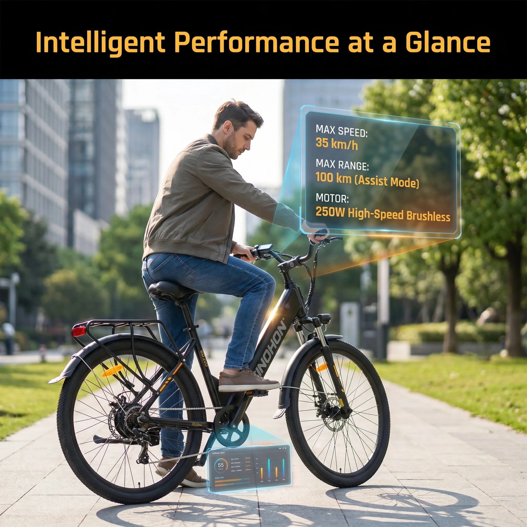 SINOHON EM300 Elektrofahrrad 500W Motor 36V15.6AH abnehmbarer Hochleistungs-Lithium-Akku 26 * 2,0 Zoll Reifen Geschwindigkeit 35km/h maximale Reichweite: 60km-100km City-Pendler-E-Bike