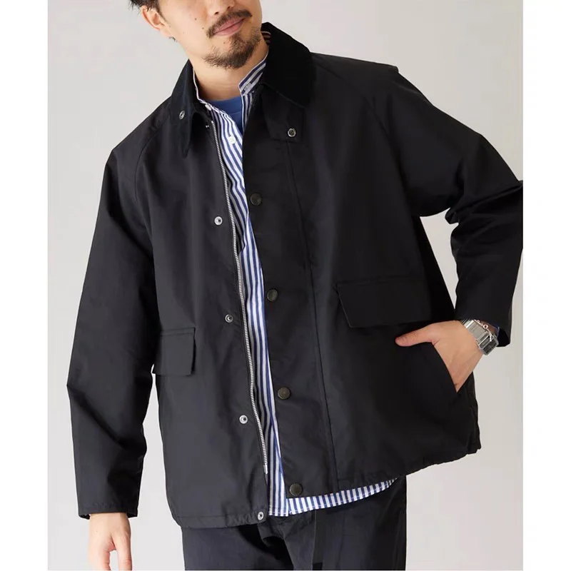 Barbour wax-free men's and women's short jacket EDIFICE spring and autumn jacket black and white lapel jacket