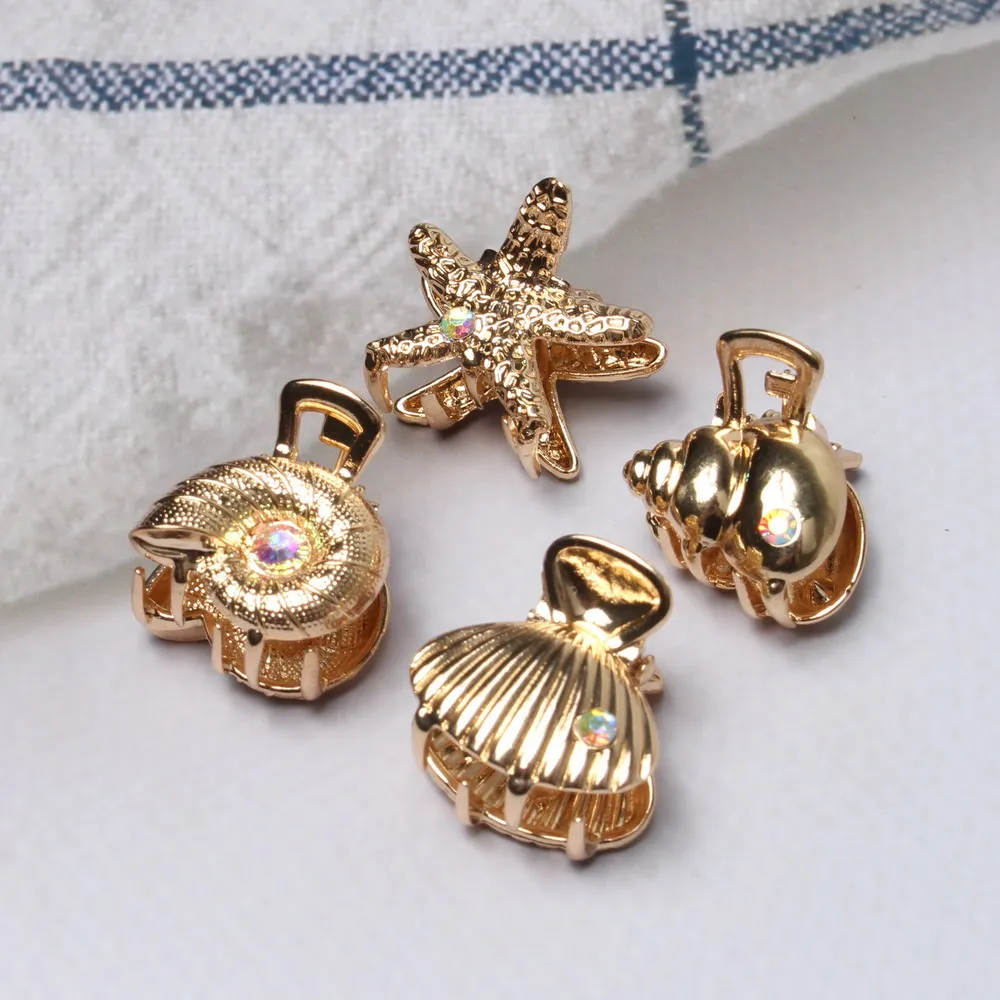 4 Stück Kleine Metall-Muschel-Haarspangen für Frauen und Mädchen, Niedliche Goldene Seestern-Haarklammern, Einzigartige Sommer-Strand-Haaraccessoires – Detail 7